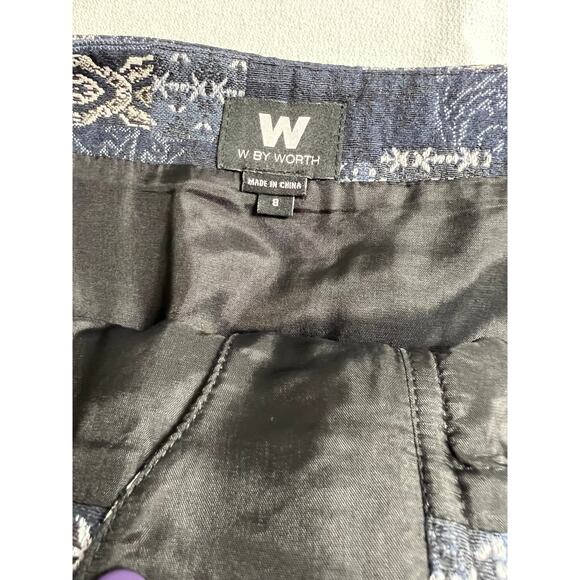 W By Worth Navy Blue Anf Black Patchwork Tapestry A Line Skirt Size 8 - Picture 8 of 10